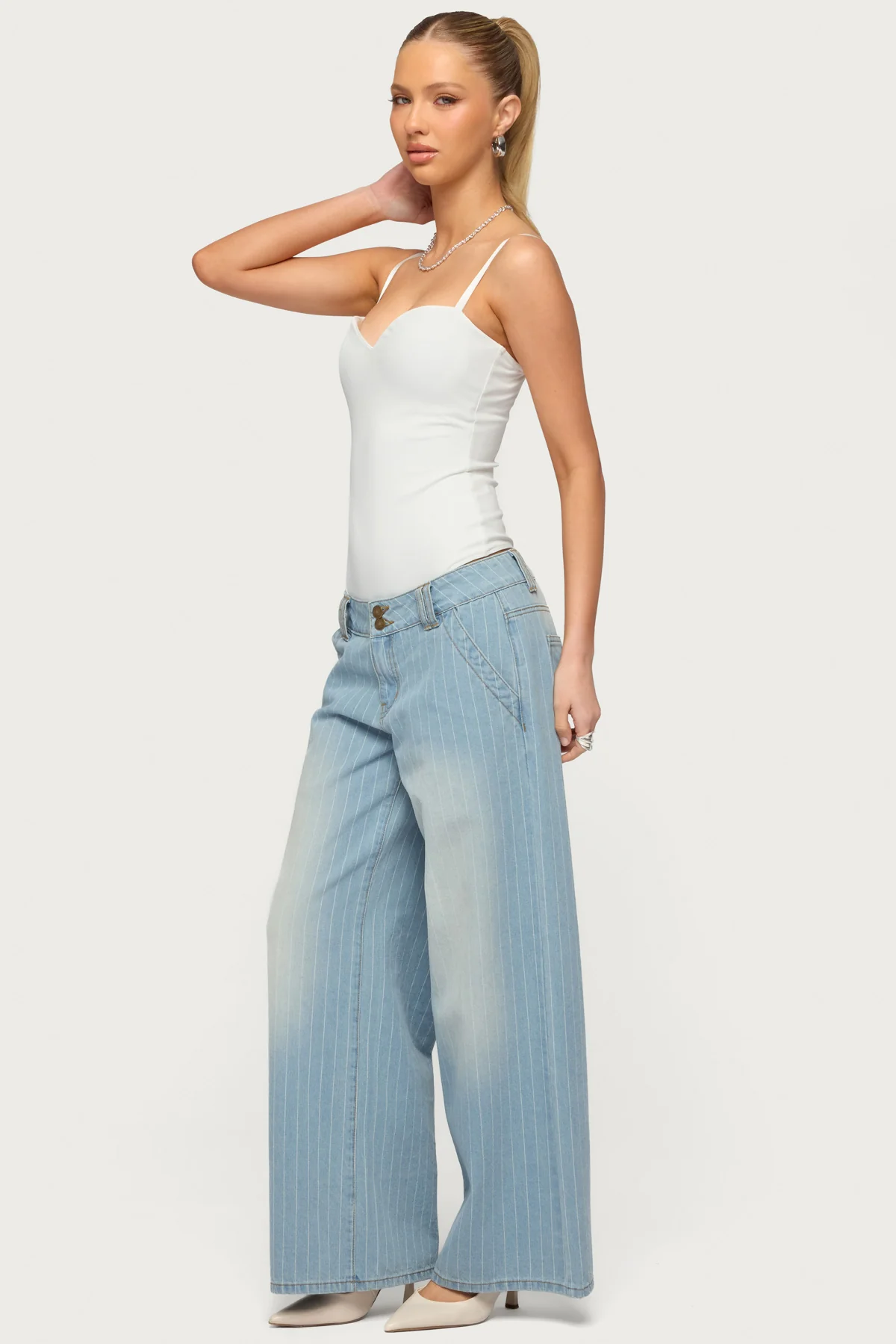 Petite Cory Striped Low Rise Baggy Jeans - Image 5