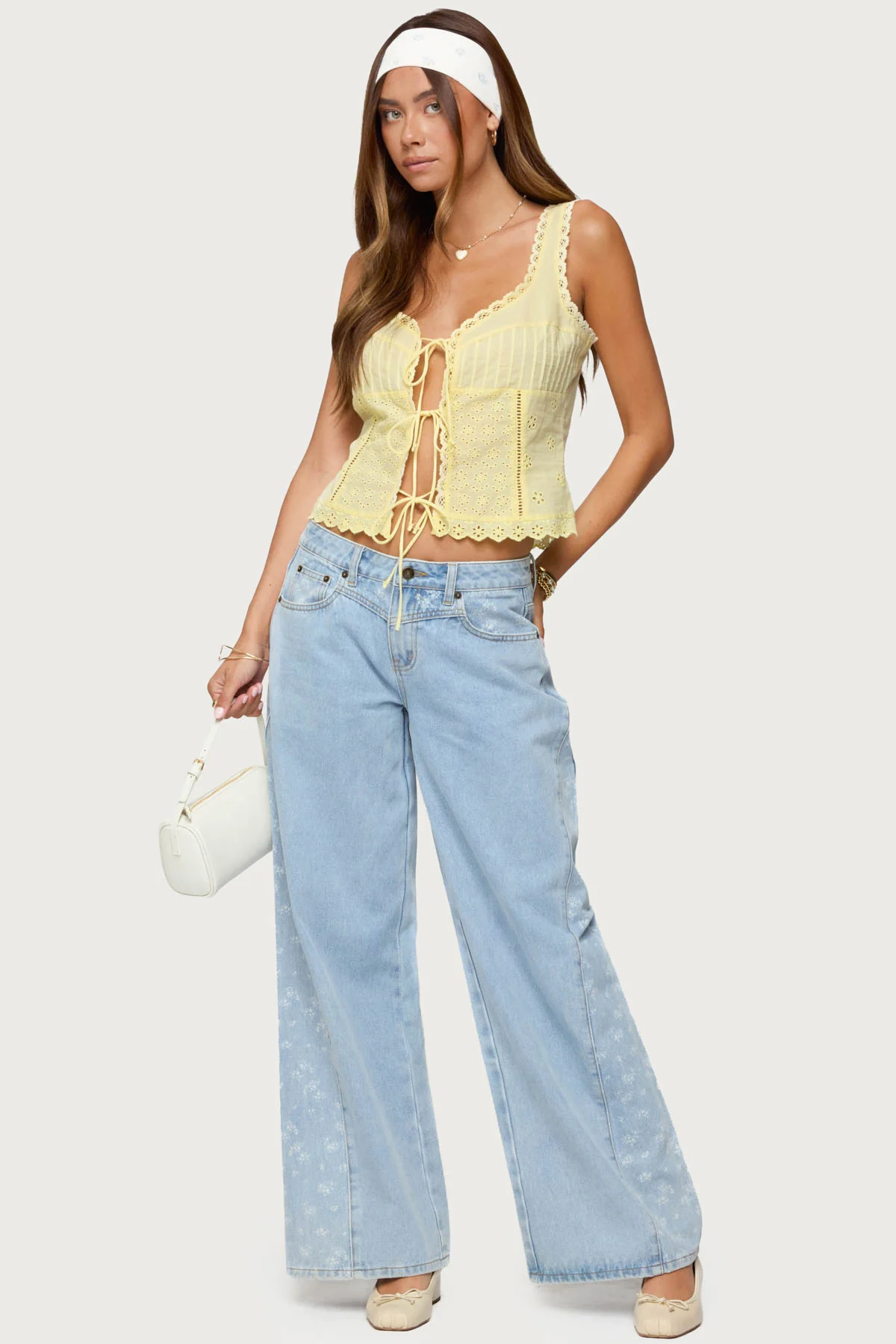 Floral Split Low Rise Baggy Jeans - Image 3