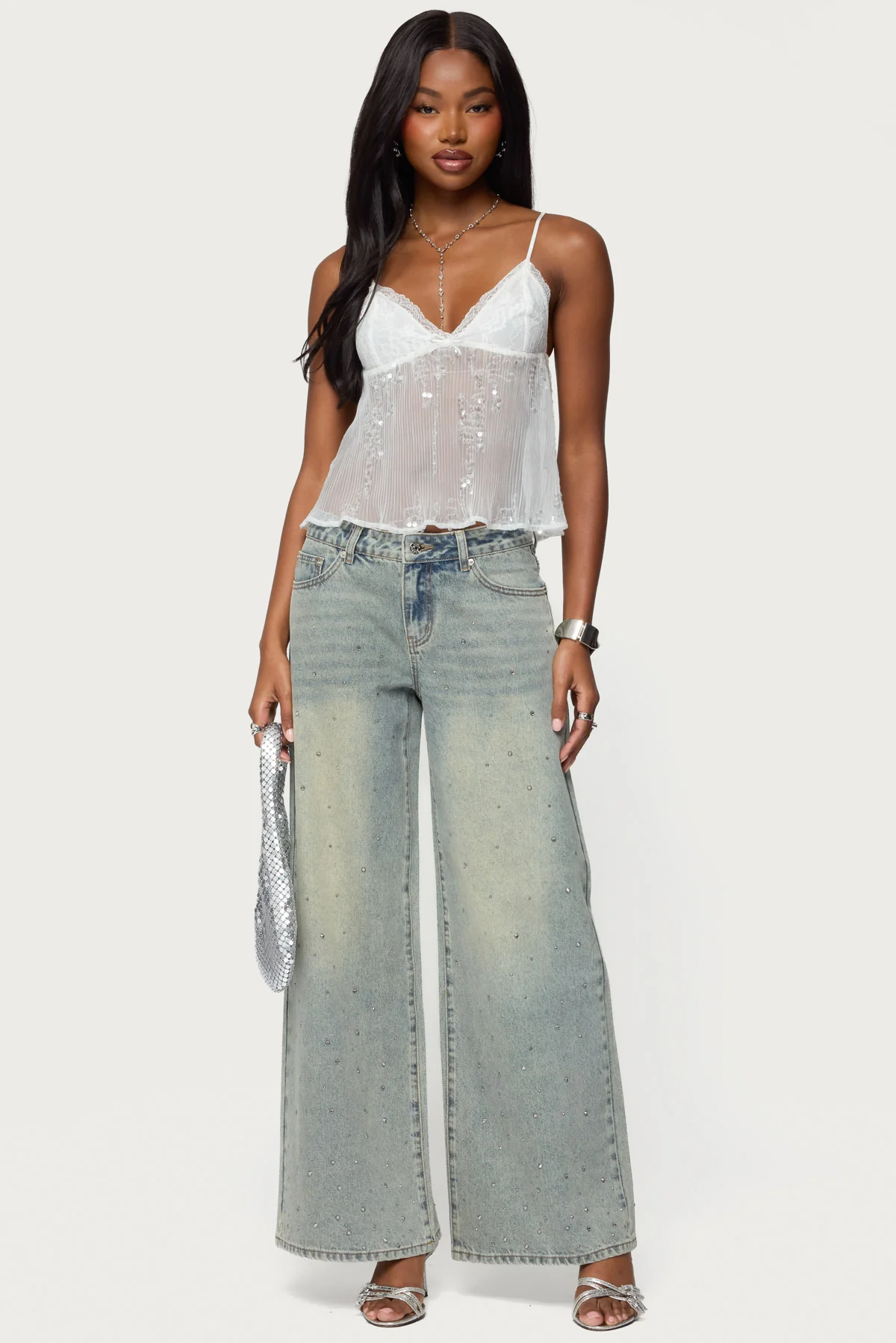 Sequin Sheer Mesh Babydoll Top - Image 2