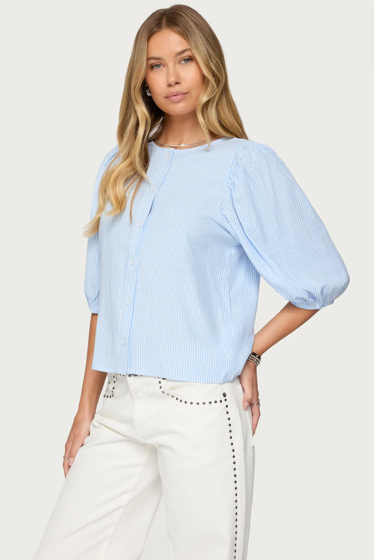 Pinstripe Linen Look Button Up Shirt - Image 3