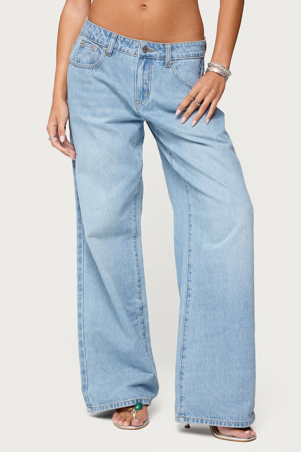 Mirra Embroidered Flower Low Rise Baggy Jeans - Image 2