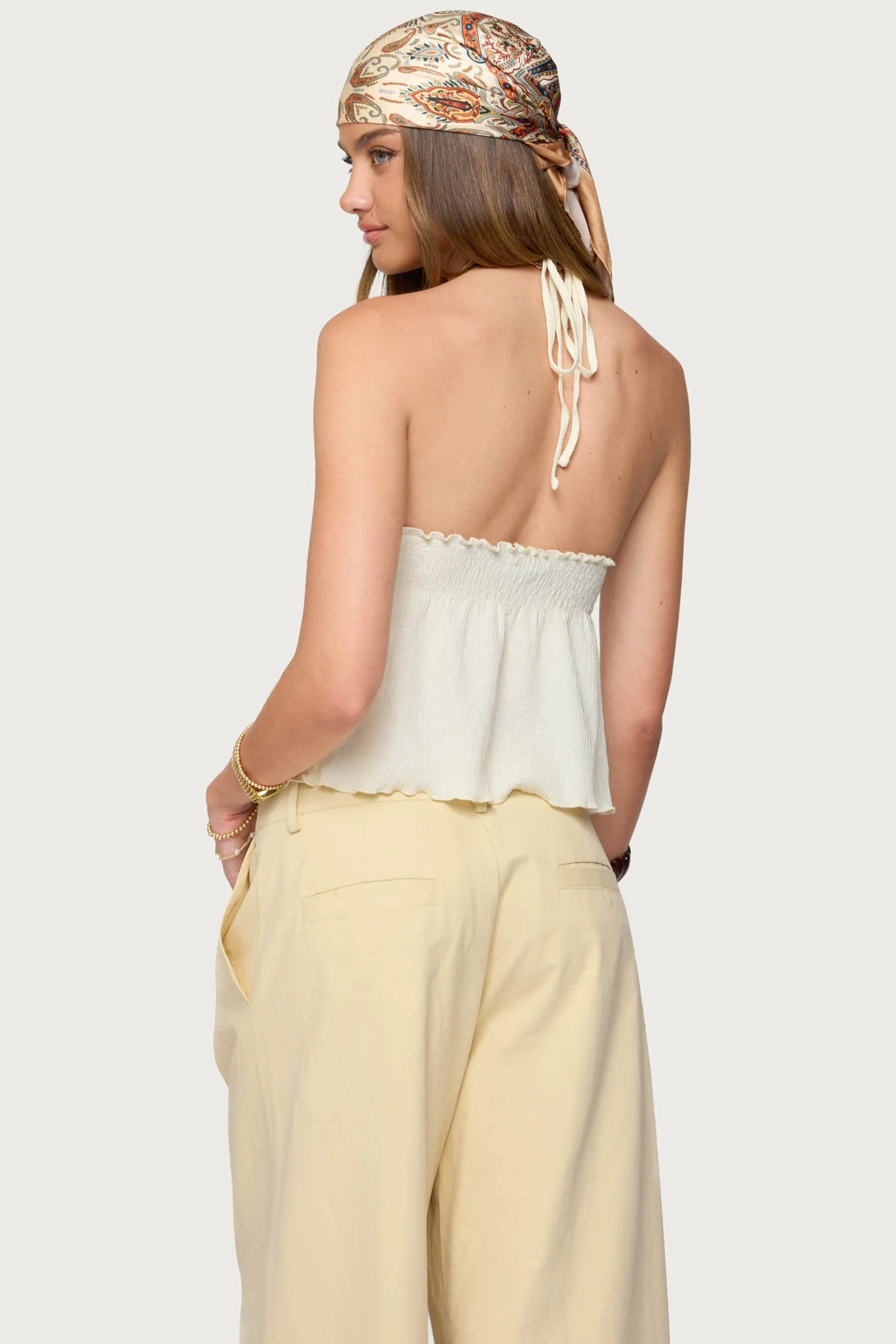 Textured Iridescent Babydoll Halter Top - Image 4