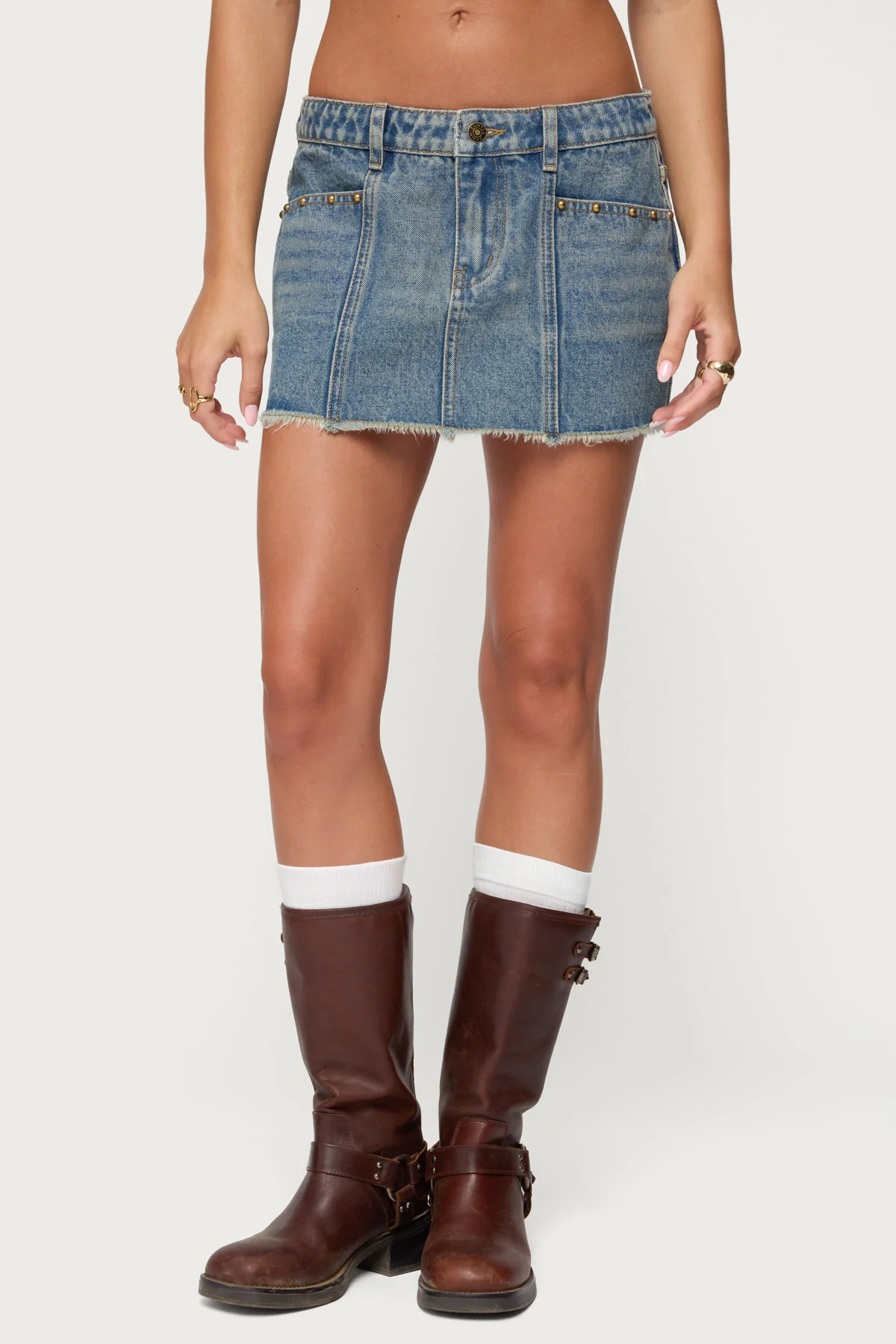 Keiko Studded Denim Mini Skirt - Image 2