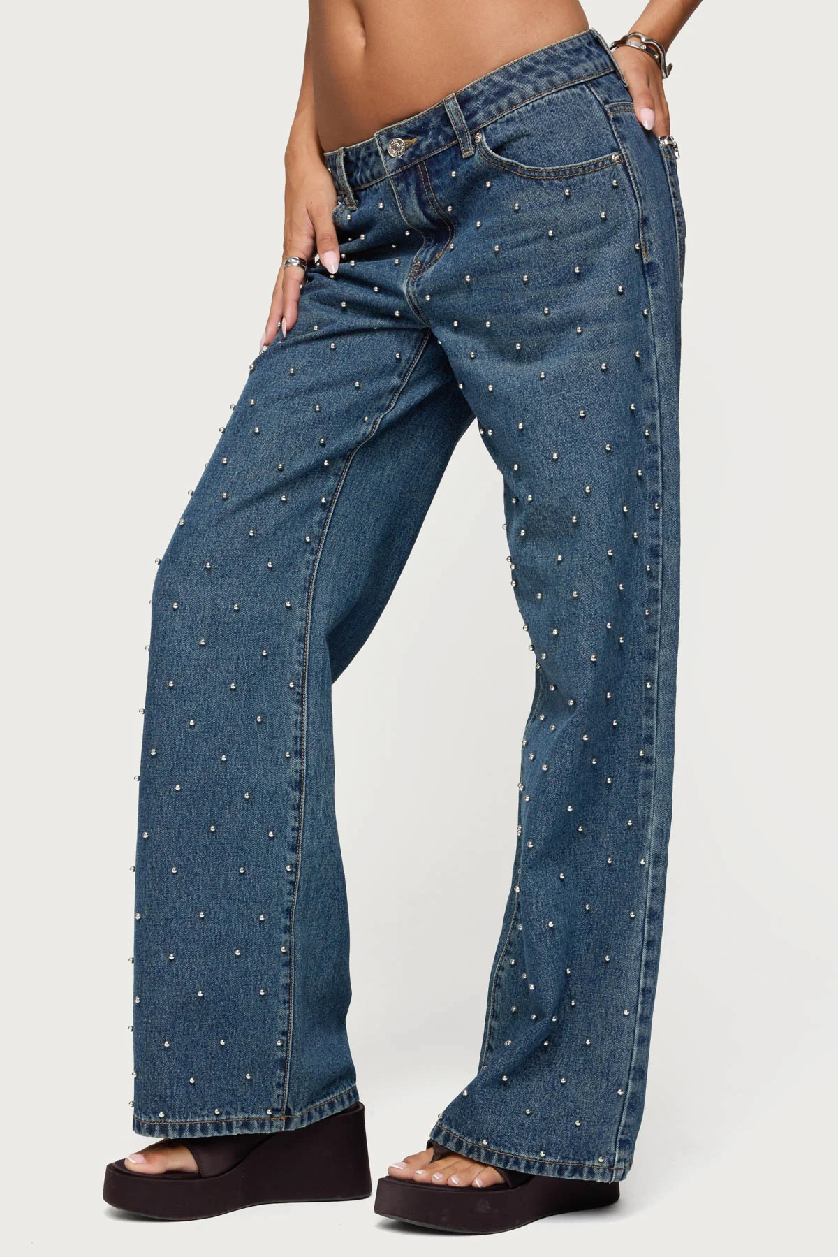 Esmay Studded Low Rise Baggy Jeans - Image 4