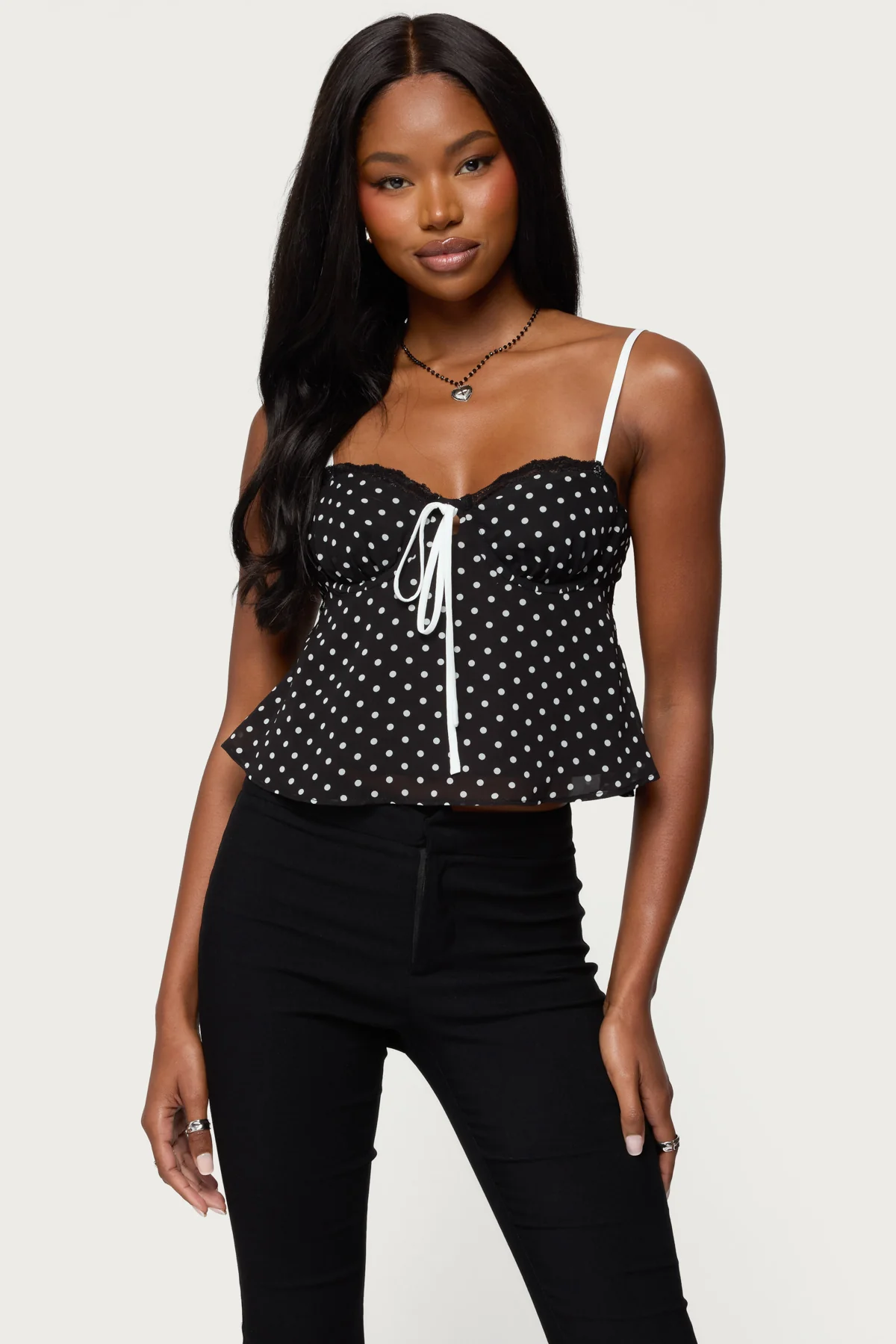 Contrast Polka Dot Cupped Chiffon Top - Image 2