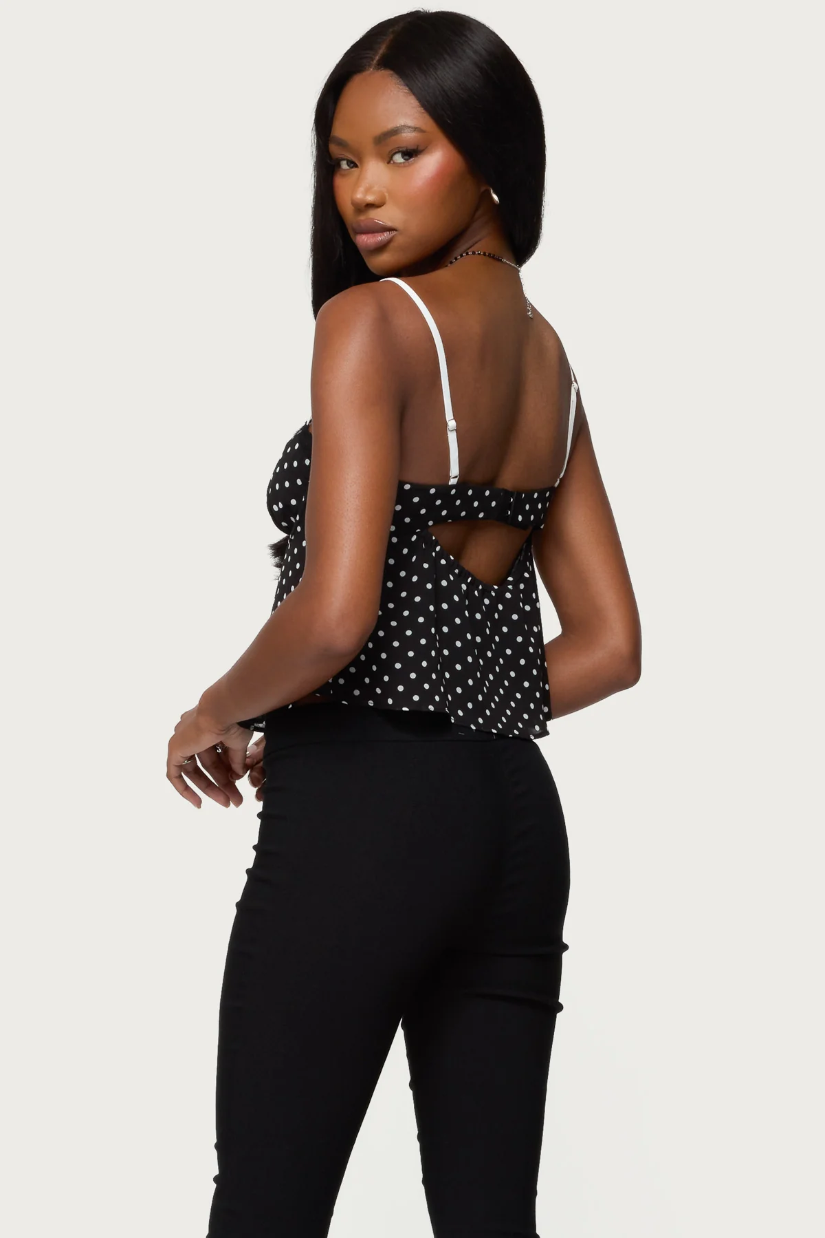 Contrast Polka Dot Cupped Chiffon Top - Image 5