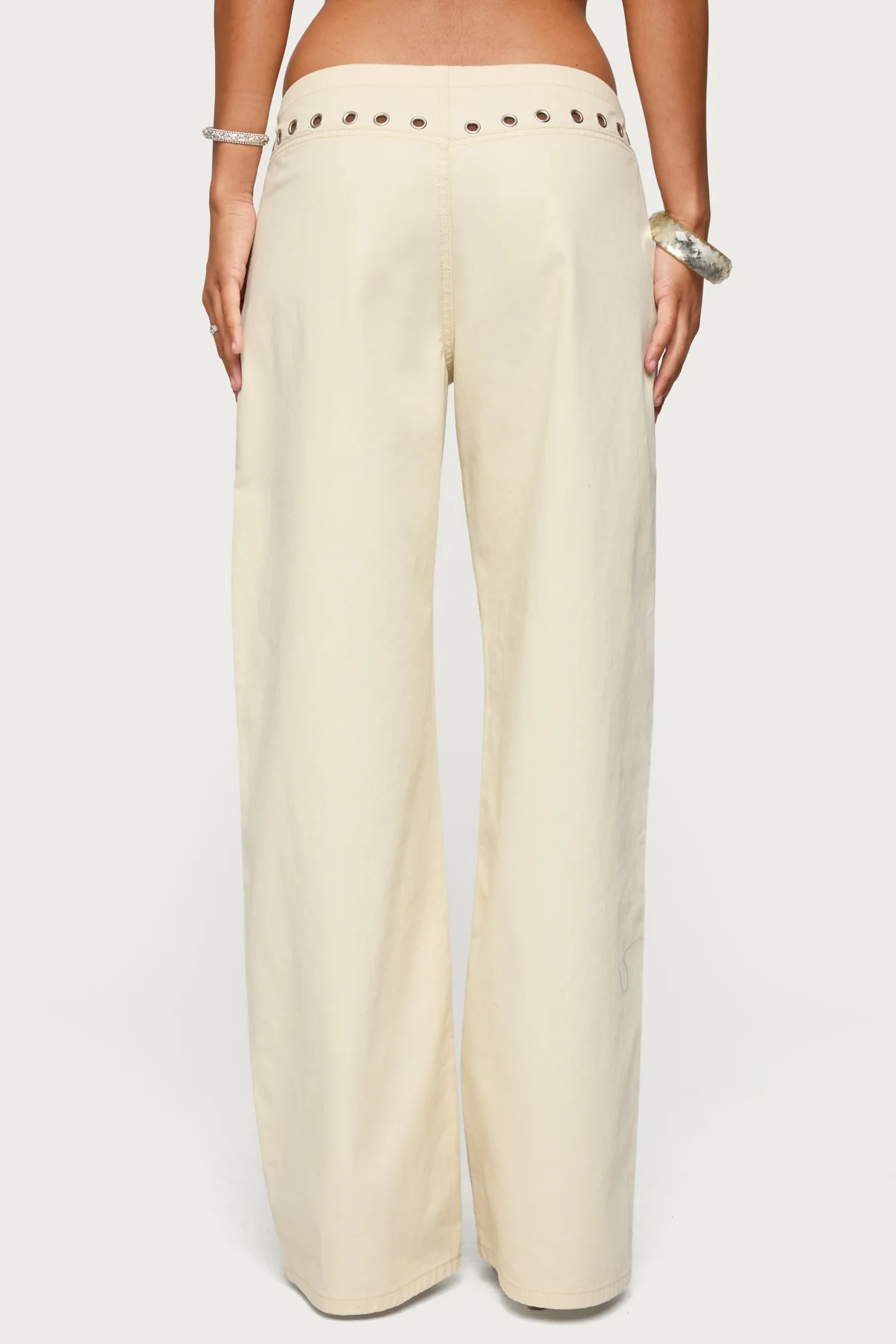 Grommet Tie Waist Low Rise Baggy Jeans - Image 5