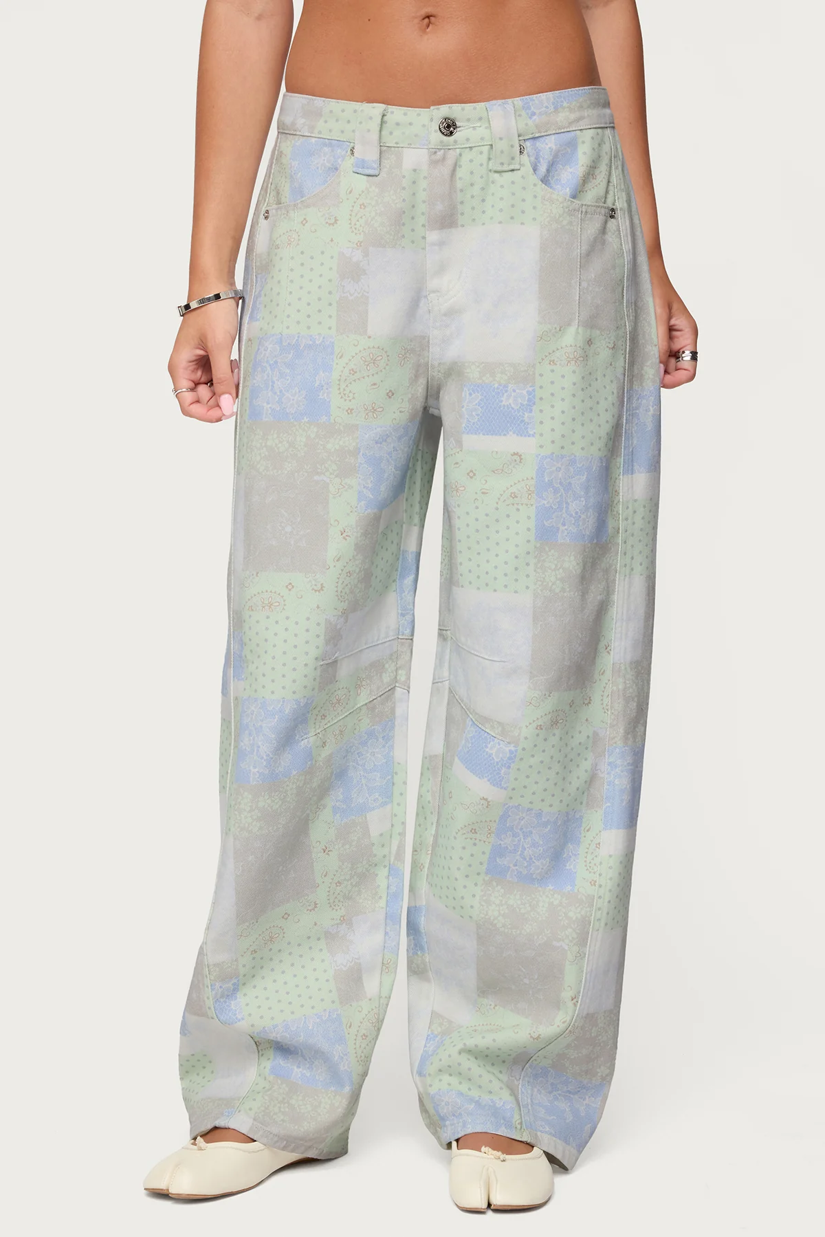 Patchwork Low Rise Barrel Leg Jeans - Image 2