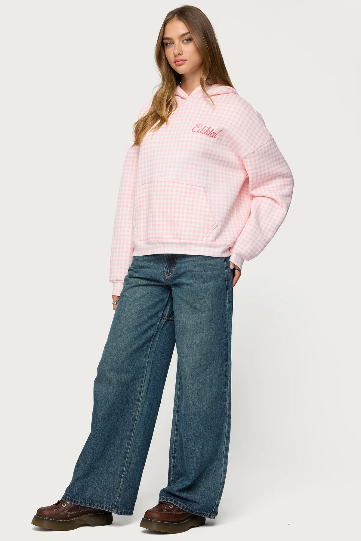 Edikted Gingham Oversized Hoodie - Image 4