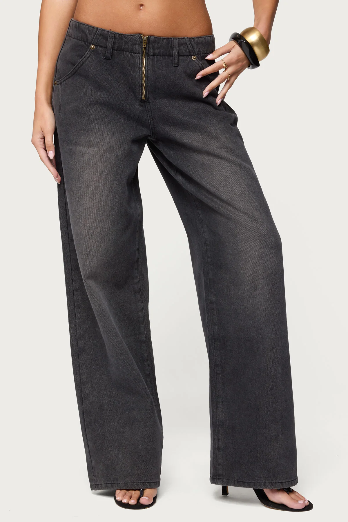 Aliyah Zip Low Rise Baggy Jeans - Image 2