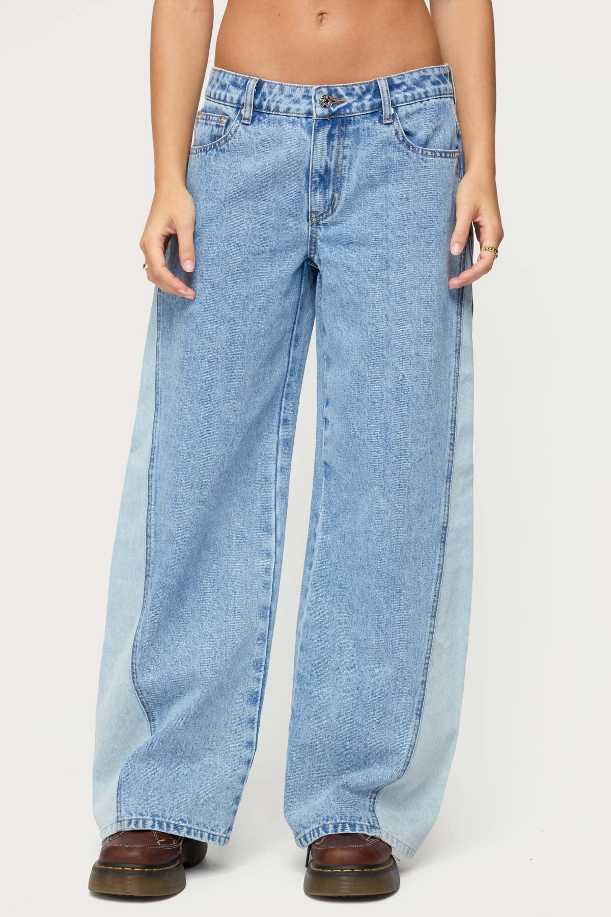 Genna Contrast Panel Low Rise Baggy Jeans - Image 2