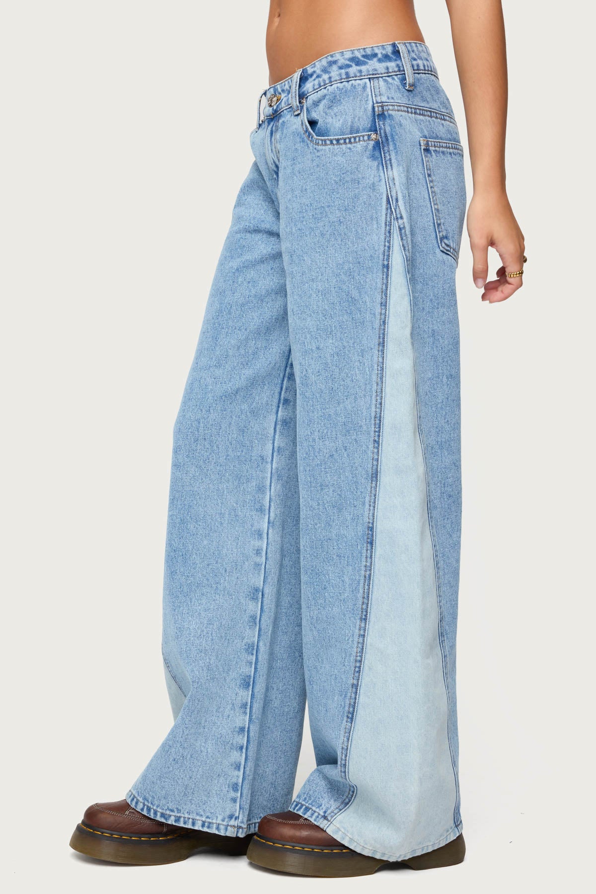 Genna Contrast Panel Low Rise Baggy Jeans - Image 4