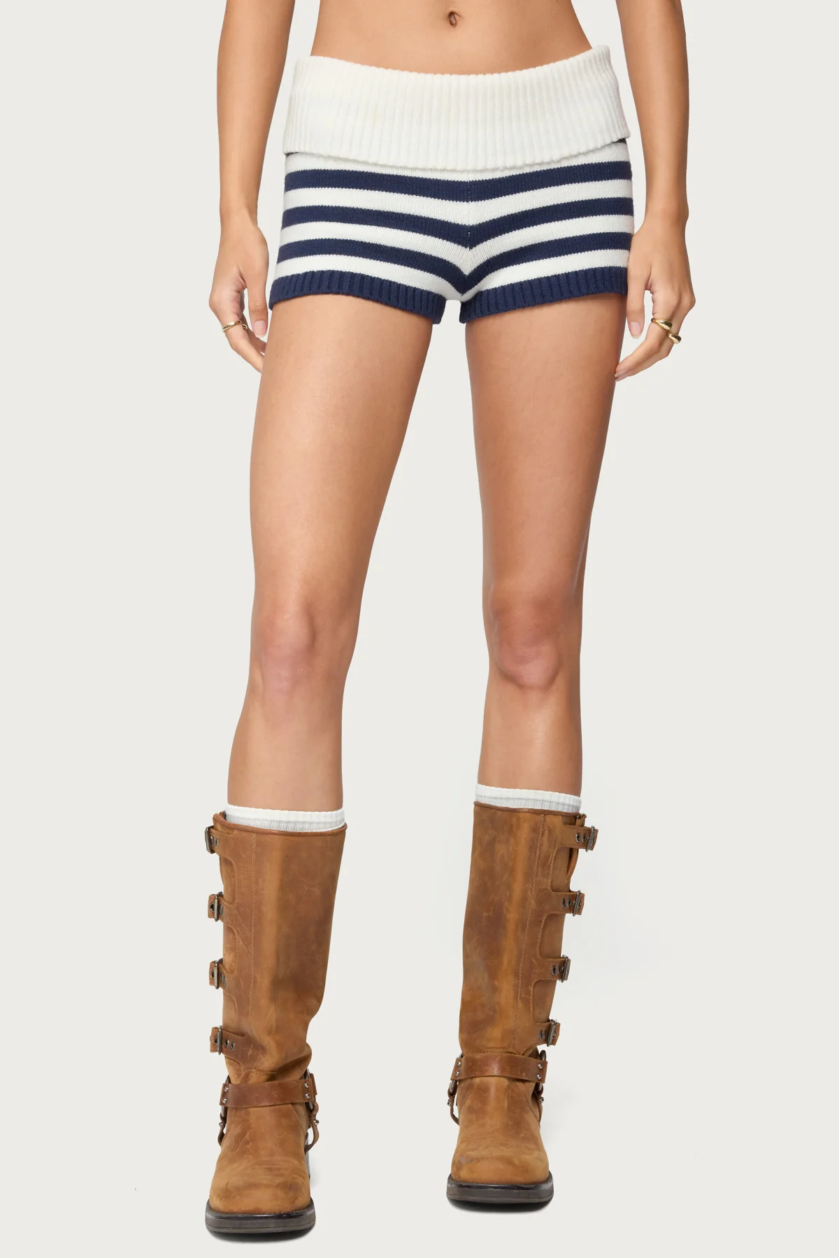 Saphi Striped Foldover Knit Shorts - Image 2