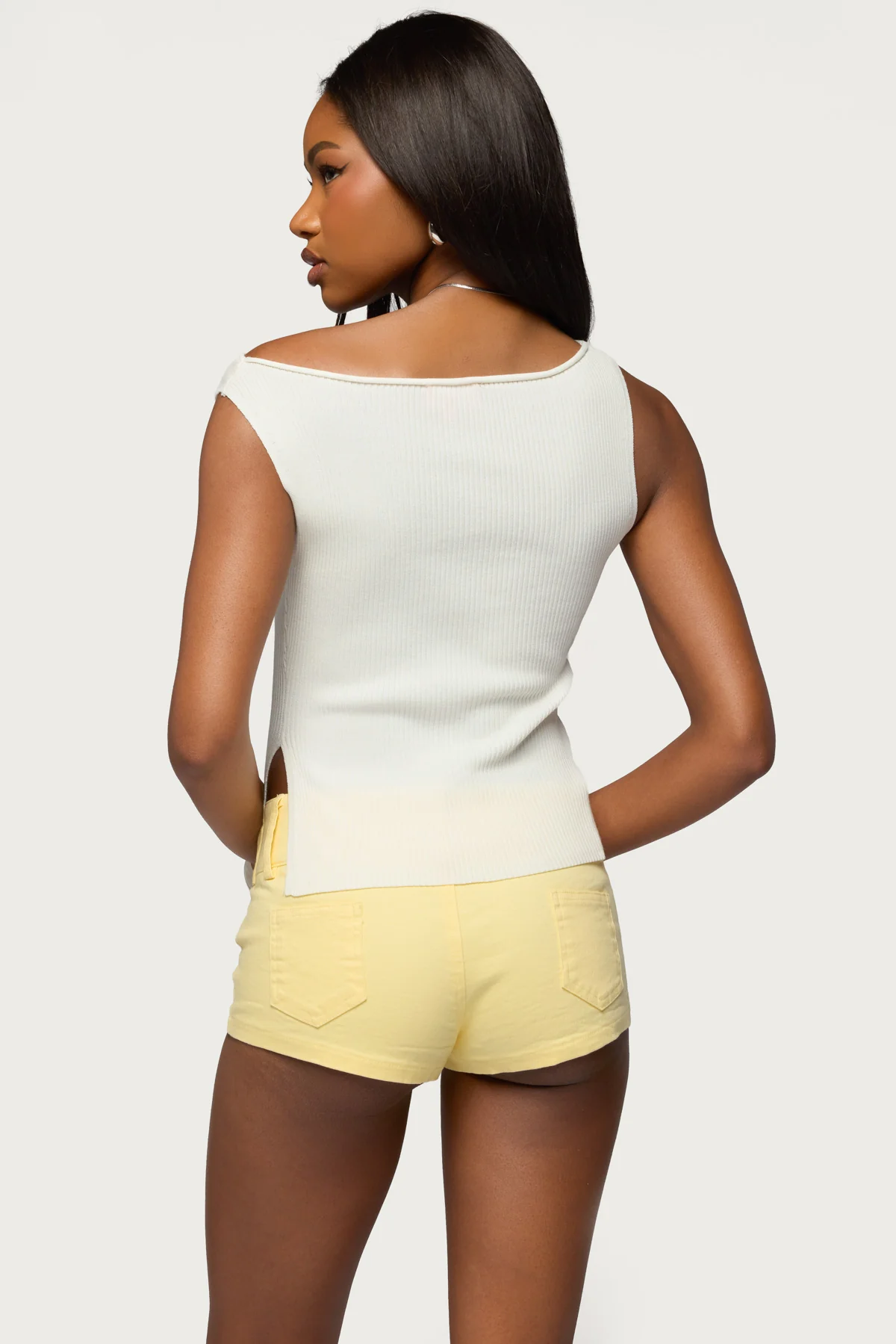 Myrah Asymmetric Off Shoulder Ribbed Knit Top - Image 5