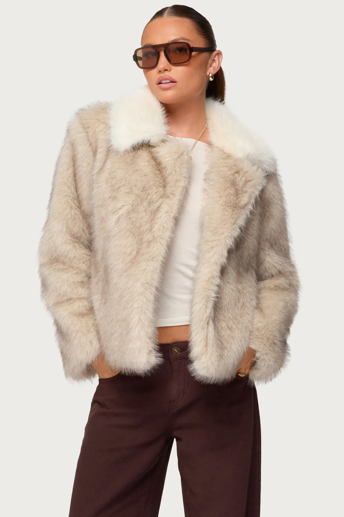 Contrast Collar Faux Fur Jacket - Image 2