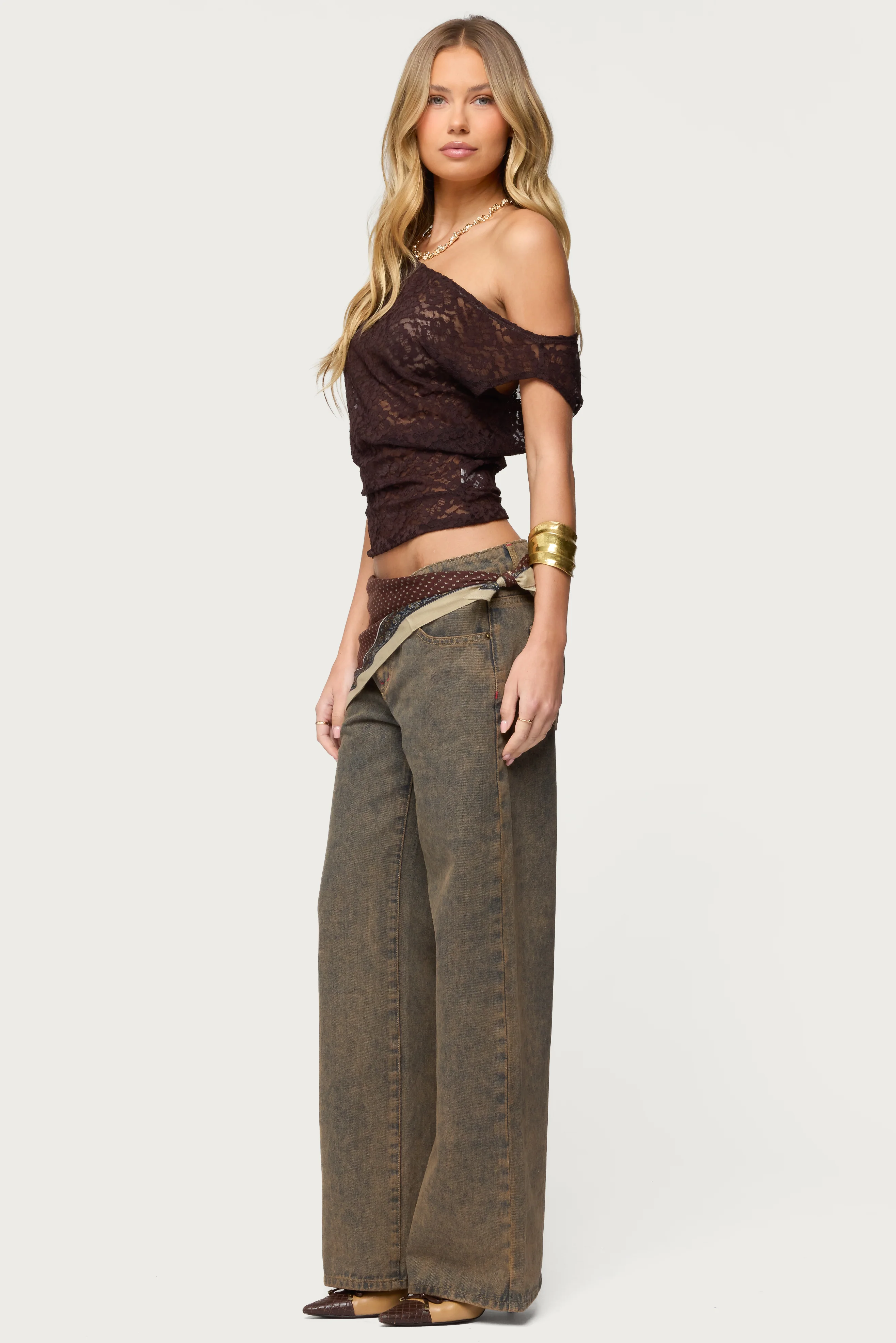 Kessa Sheer Lace Off Shoulder Top - Image 4