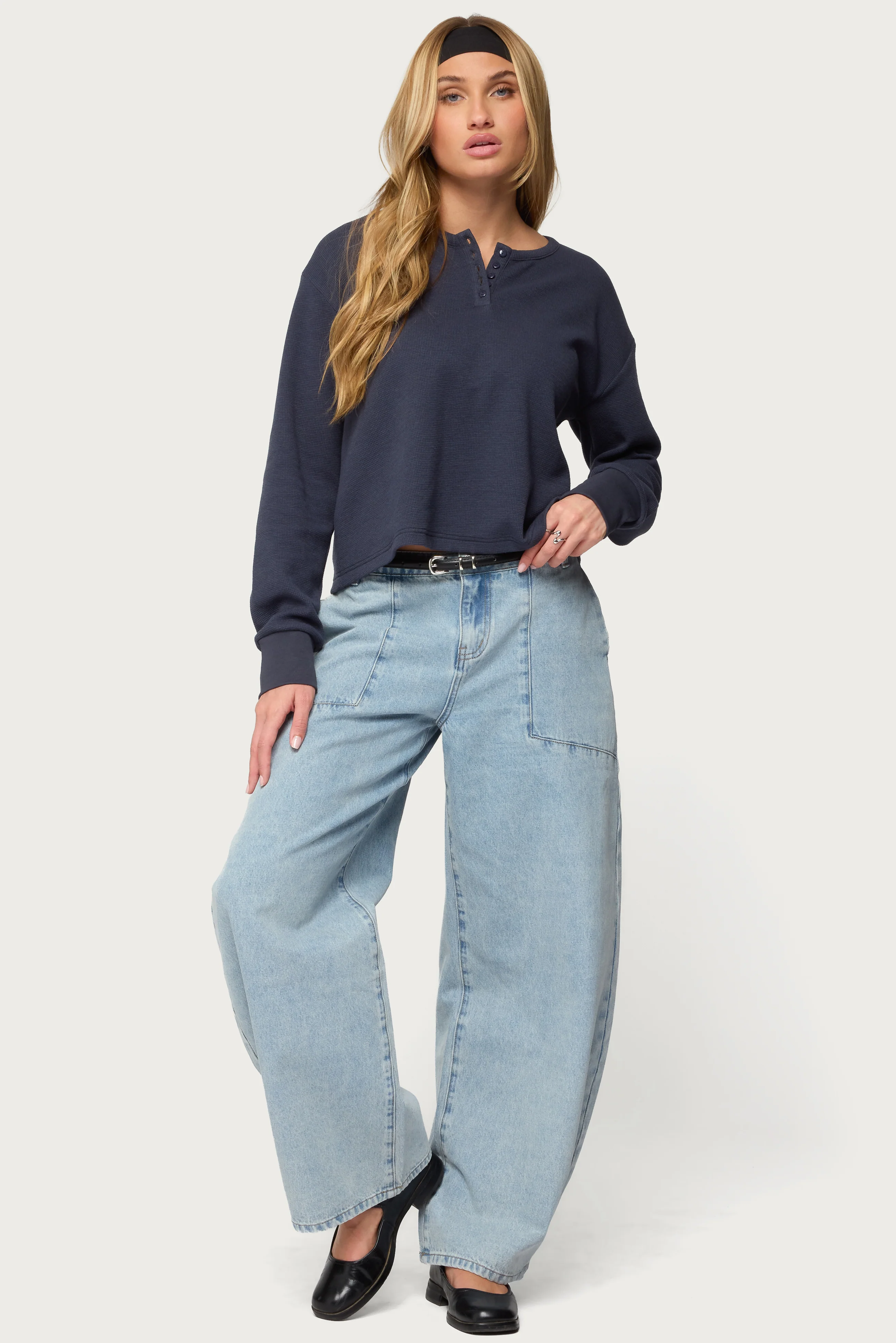 Deni Long Sleeve Henley Waffle Top - Image 5