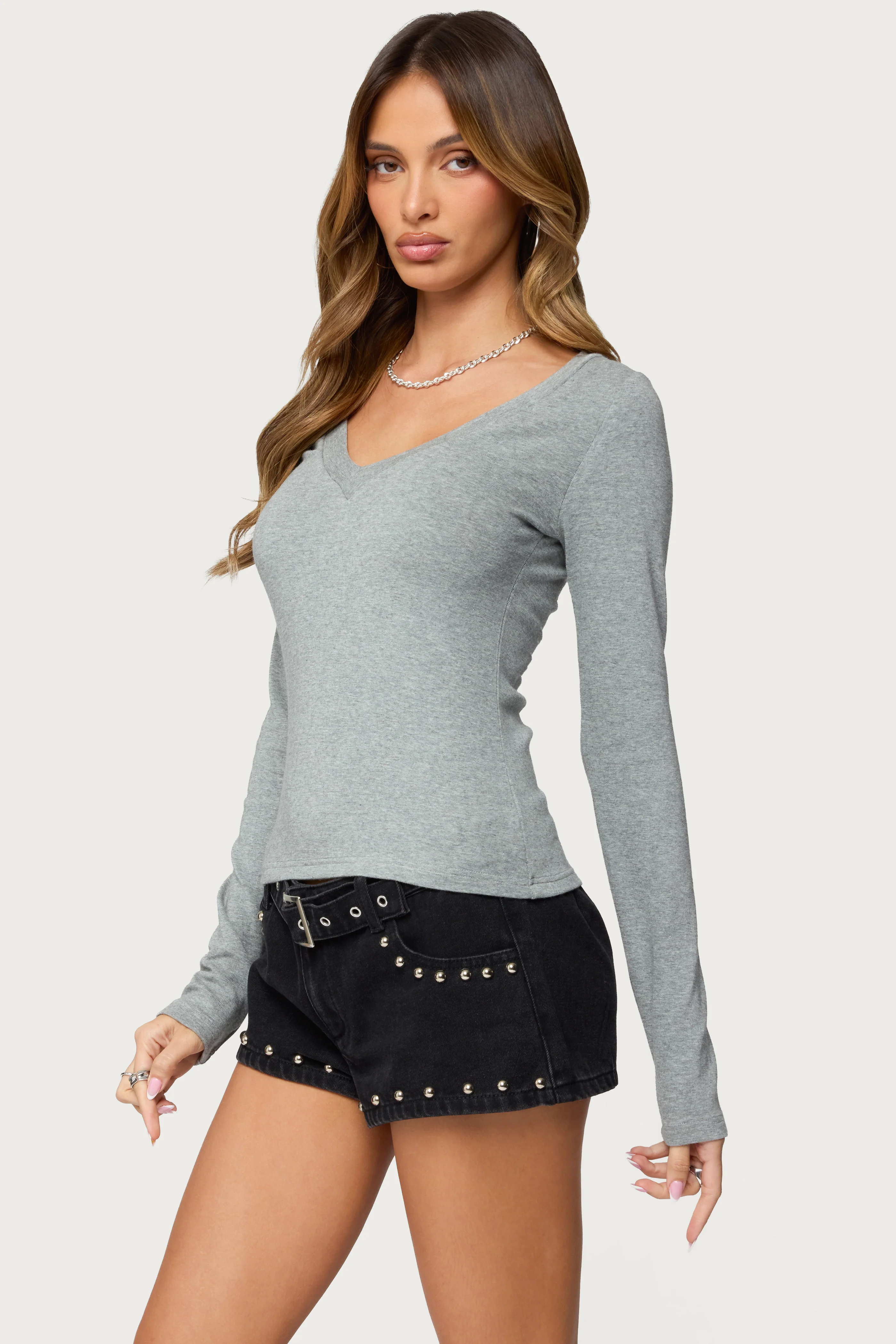 Larna V Neck Ribbed T Shirt - Image 3