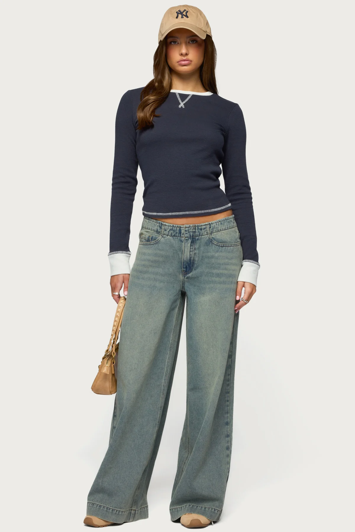 Rora Contrast Long Sleeve Waffle Top - Image 2