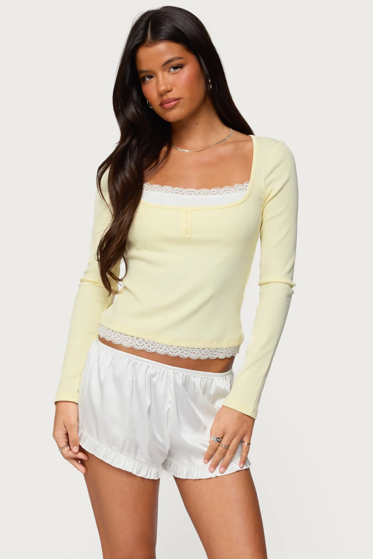 Joana Layered Lacey Henley Top - Image 2