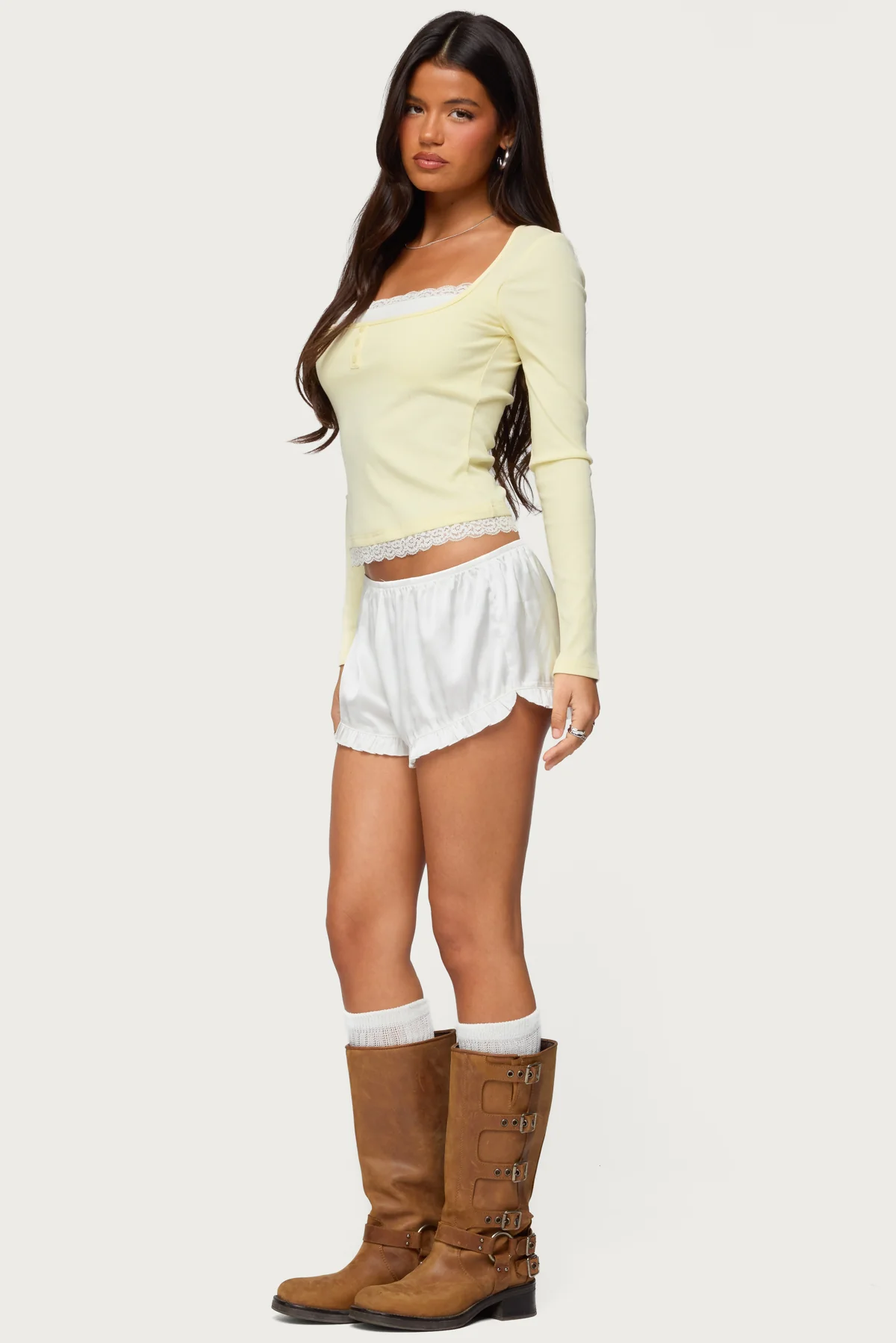 Joana Layered Lacey Henley Top - Image 5