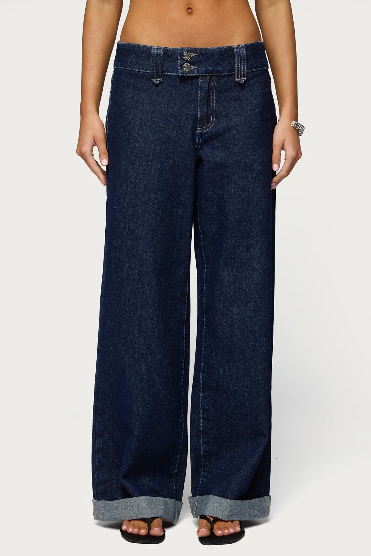 Cuffed Low Rise Straight Leg Jeans - Image 2
