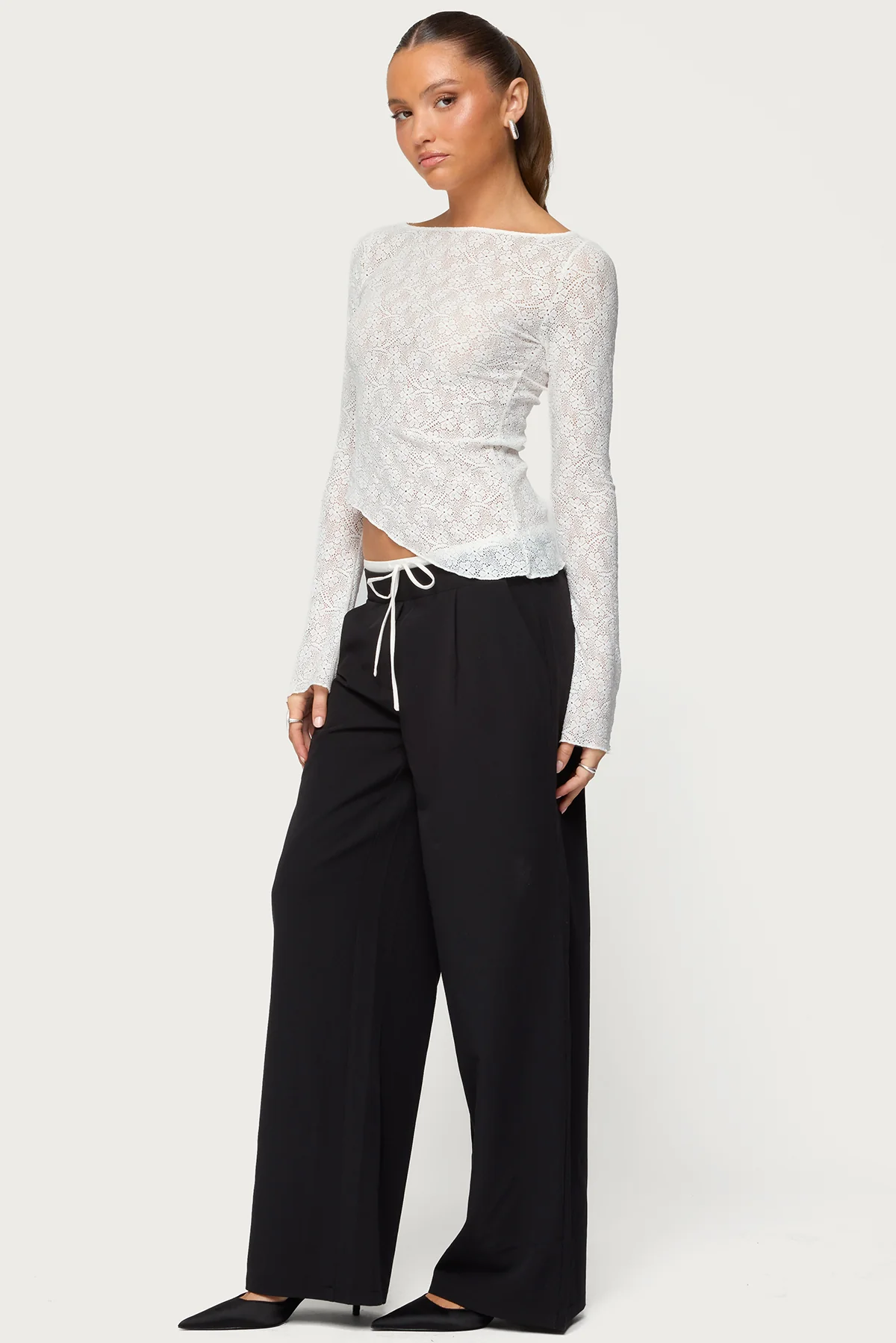 Mare Asymmetric Gem Sheer Lace Top - Image 4