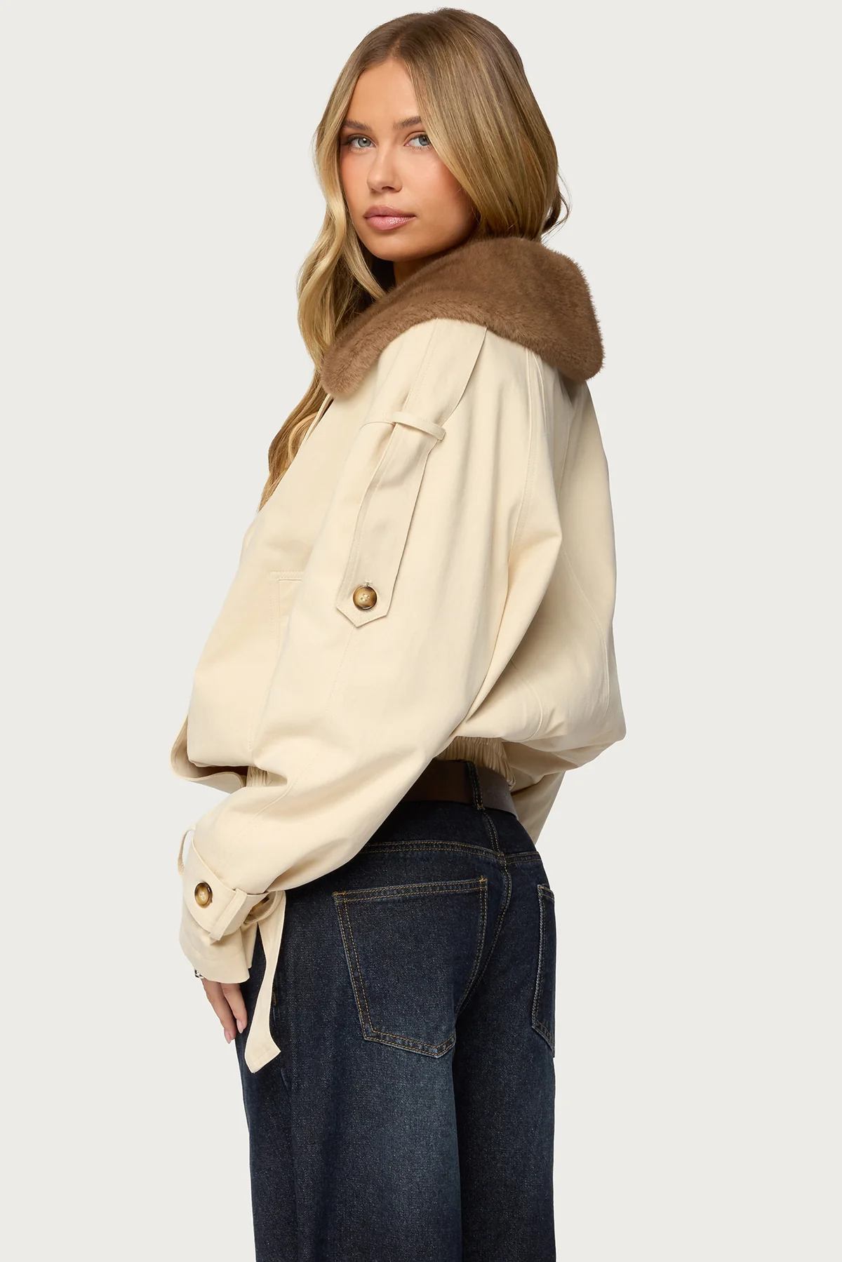 Detachable Faux Fur Trench Coat - Image 5