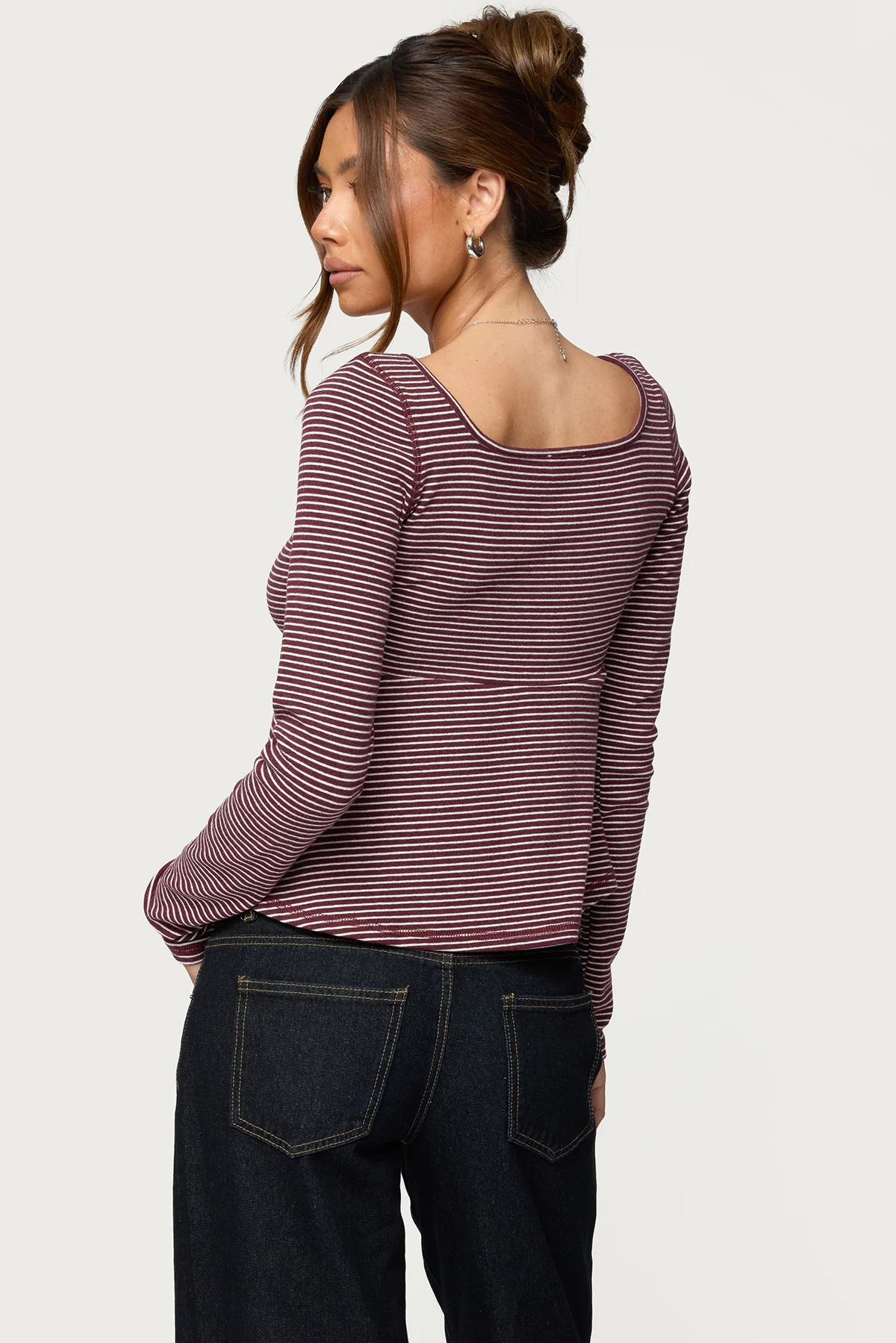 Sare Striped Babydoll Henley Top - Image 5