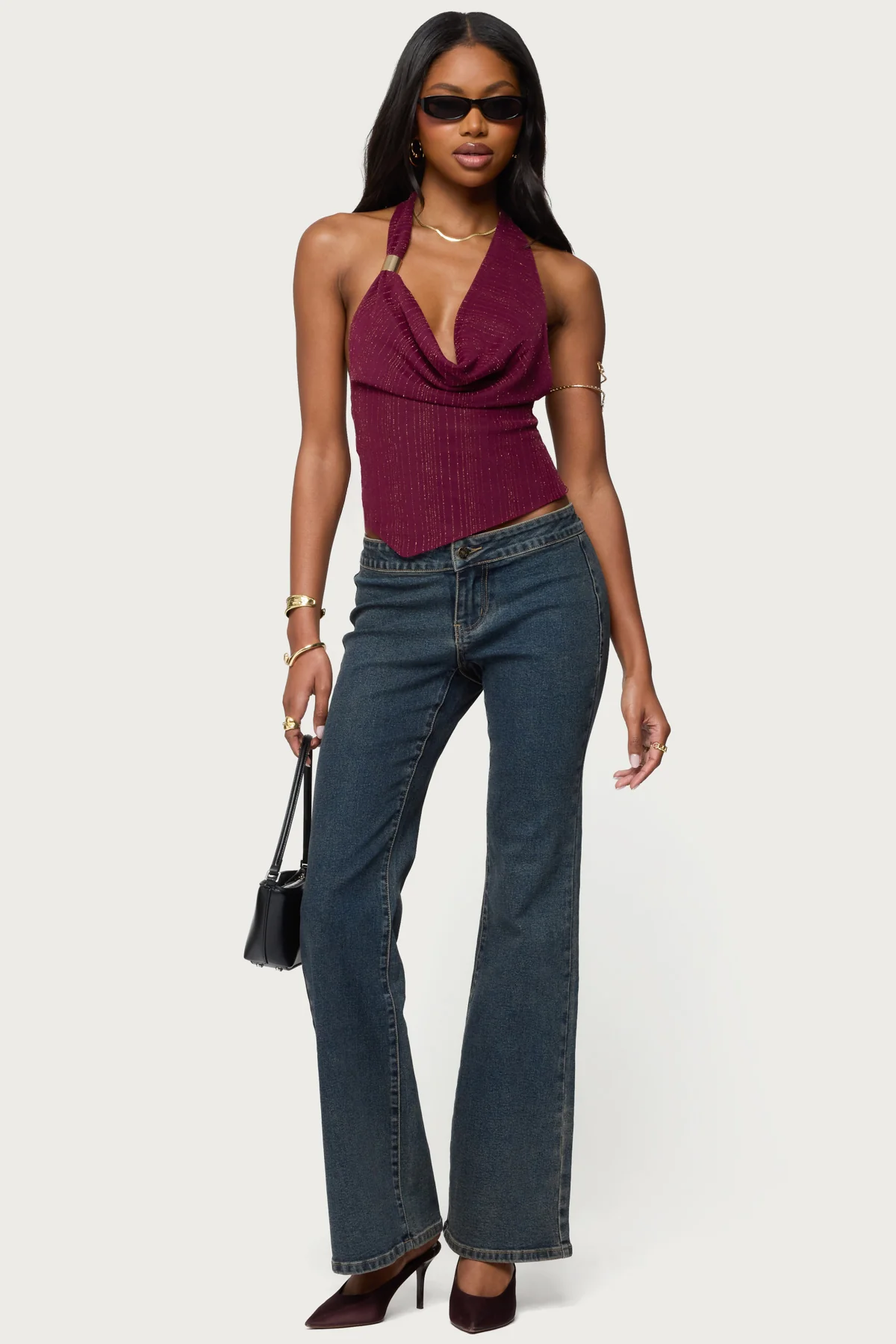 Mimi Asymmetric Textured Mesh Halter Top - Image 2