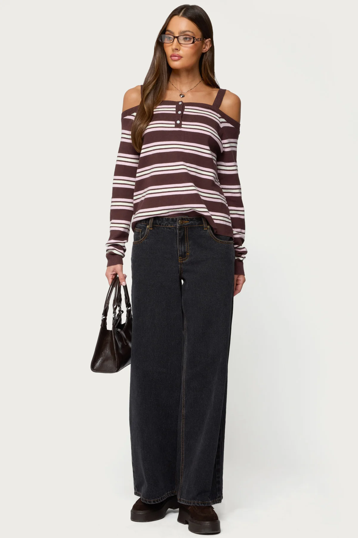 Shyla Off Shoulder Striped Knit Top - Image 2