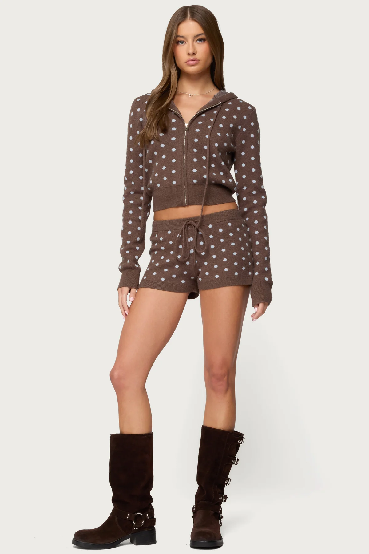 Kenny Polka Dot Knit Zip Up Hooded Cardigan - Image 5