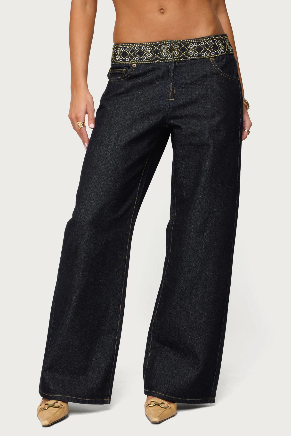 Carlie Embroidered Low Rise Wide Leg Jeans - Image 2