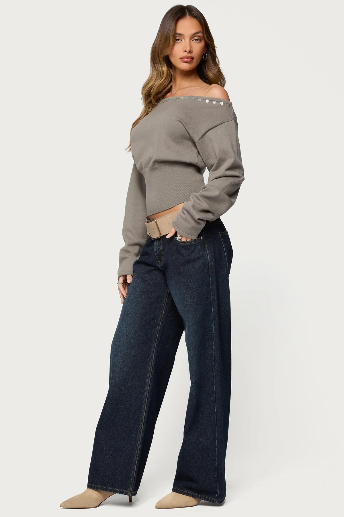 Carmela Iridescent Button Off Shoulder Sweater - Image 4