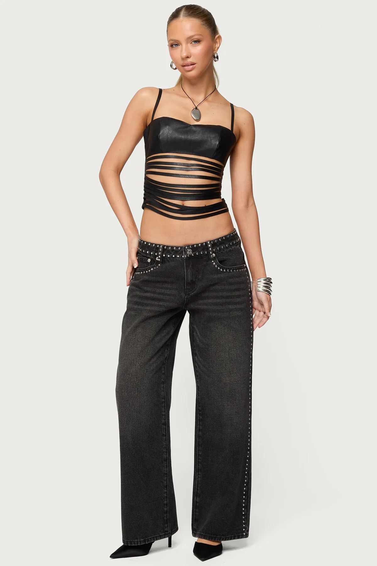 Nia Cutout Shredded Faux Leather Top - Image 5