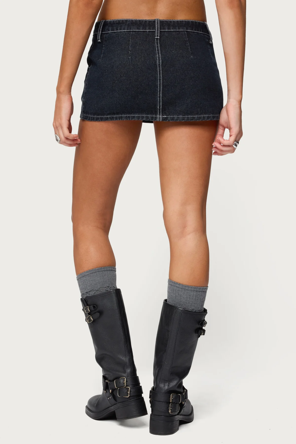Jakari Contrast Stitch Denim Mini Skort - Image 4
