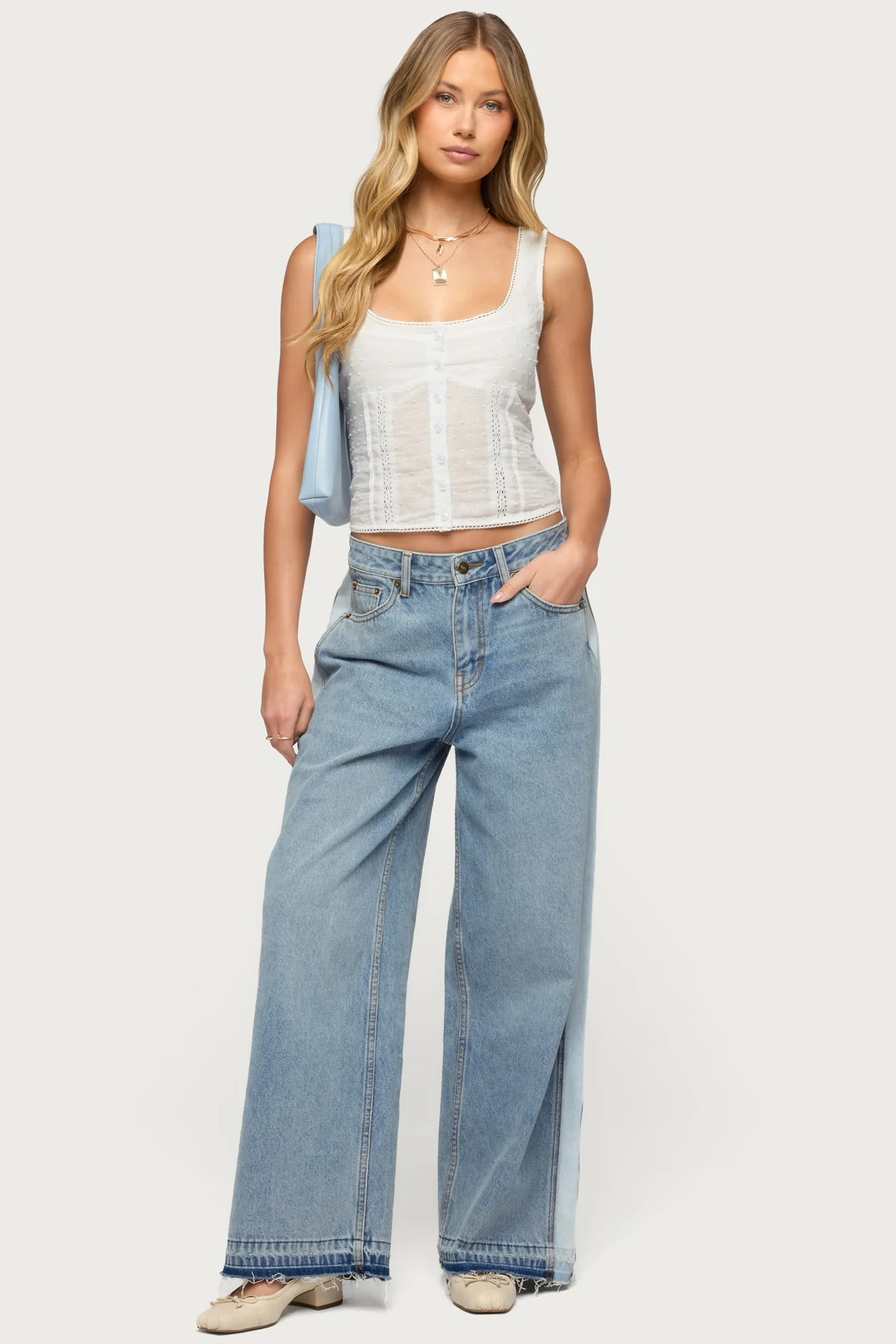 Cailin Contrast Panel Low Rise Baggy Jeans - Image 5