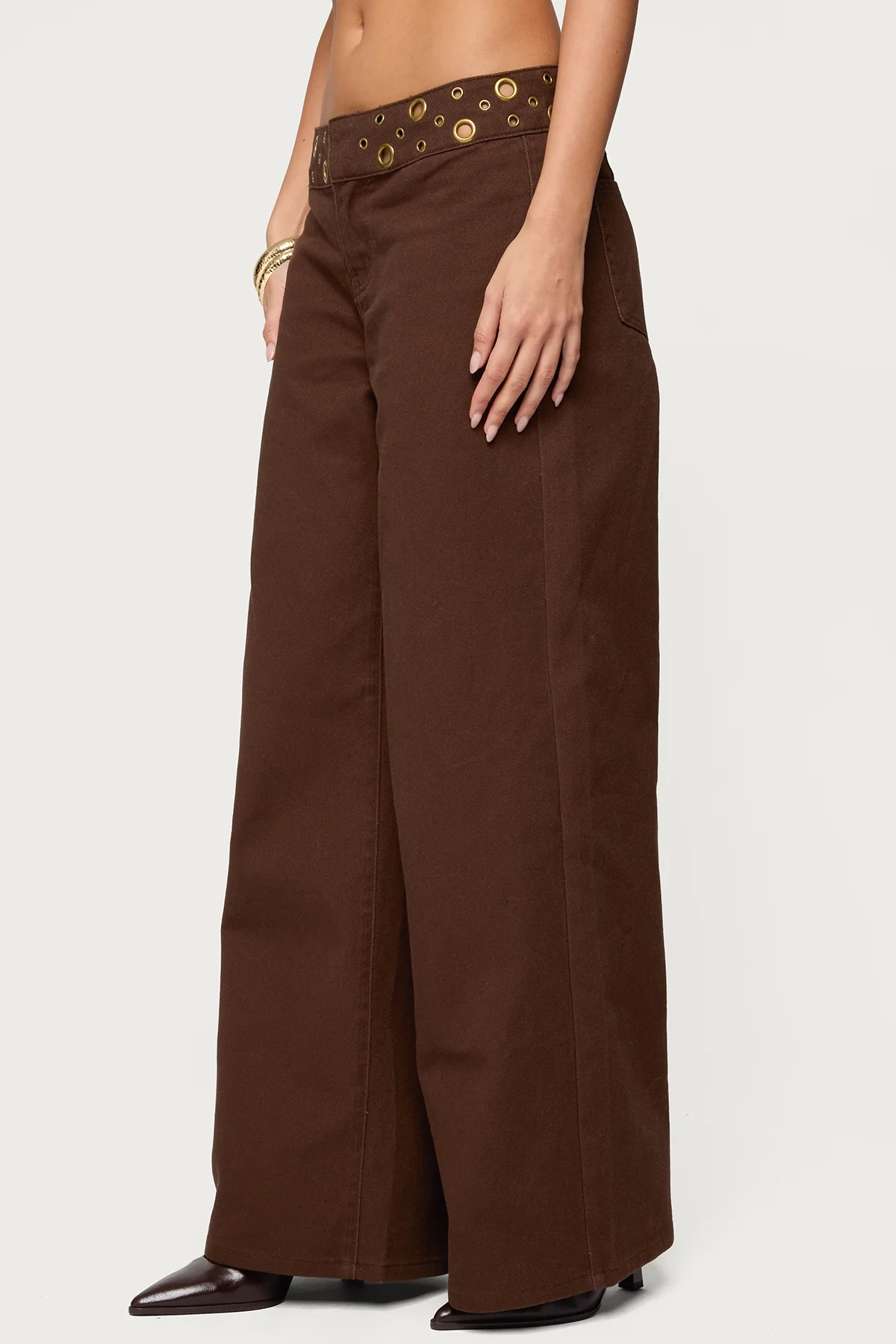 Mixed Grommet Low Rise Wide Leg Jeans - Image 3