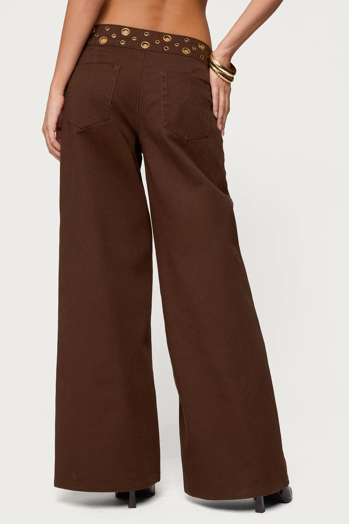 Mixed Grommet Low Rise Wide Leg Jeans - Image 4
