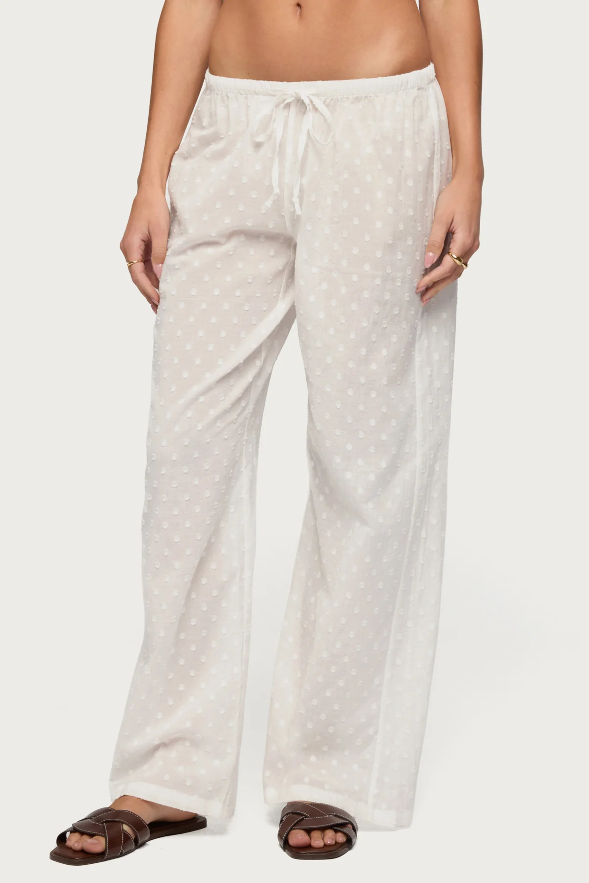 Embroidered Polka Dot Sheer Cotton Pants - Image 4