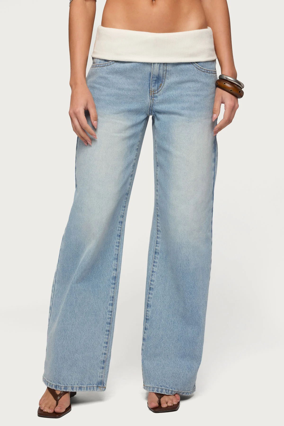 Knit Foldover Low Rise Baggy Jeans - Image 2