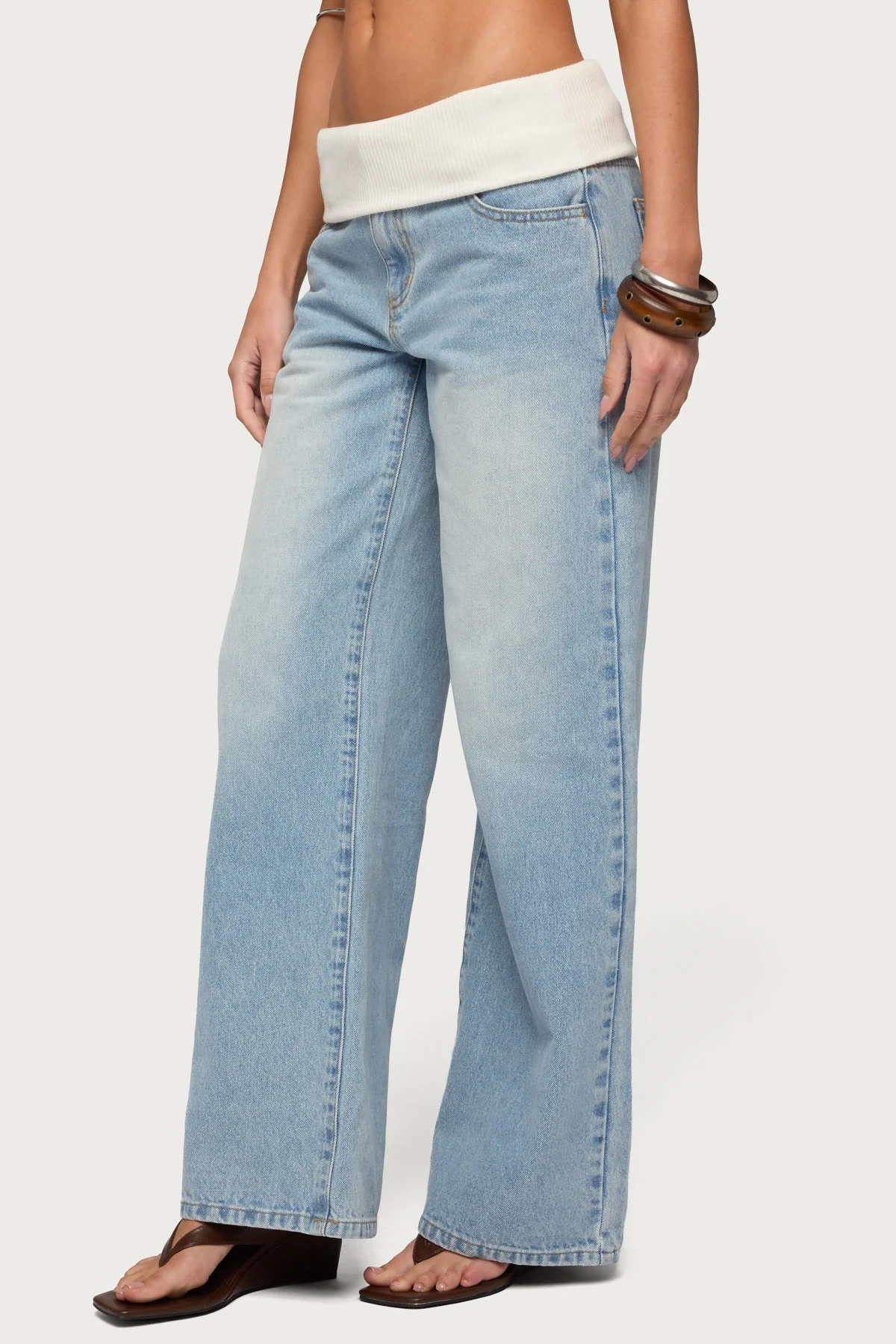 Knit Foldover Low Rise Baggy Jeans - Image 3