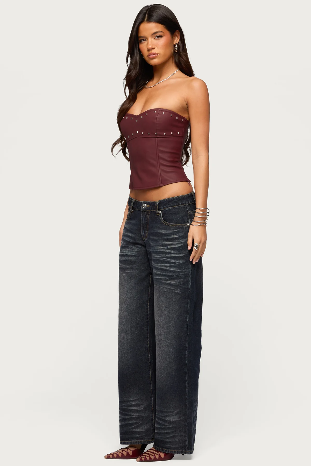 Izara Studded Faux Leather Corset - Image 4