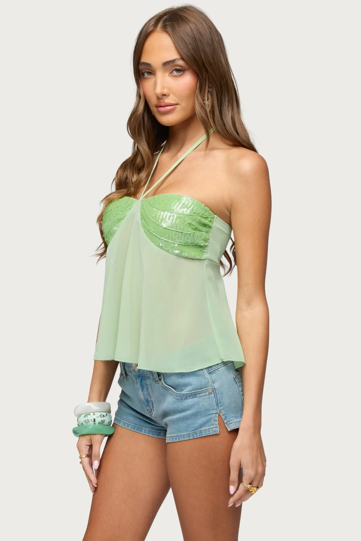 Kitty Sequin Chiffon Halter Top - Image 3