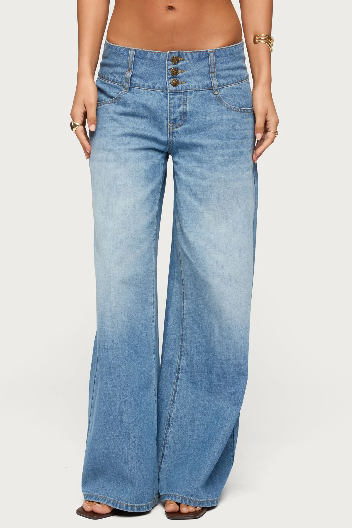 Wide Waistband Low Rise Baggy Jeans - Image 2