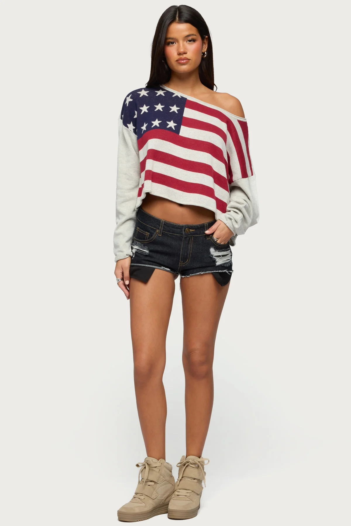 USA Off Shoulder Sweater - Image 2