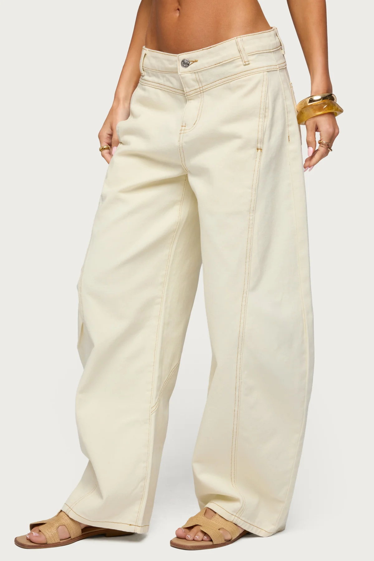 Gili Contrast Stitch Low Rise Barrel Jeans - Image 4