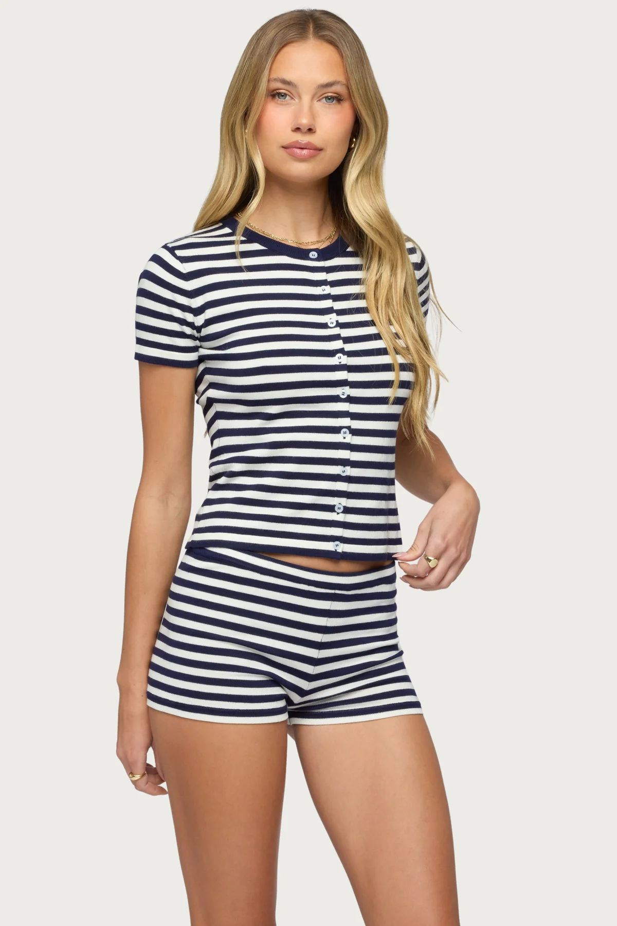 Irena Striped Button Up Knit Top - Image 3
