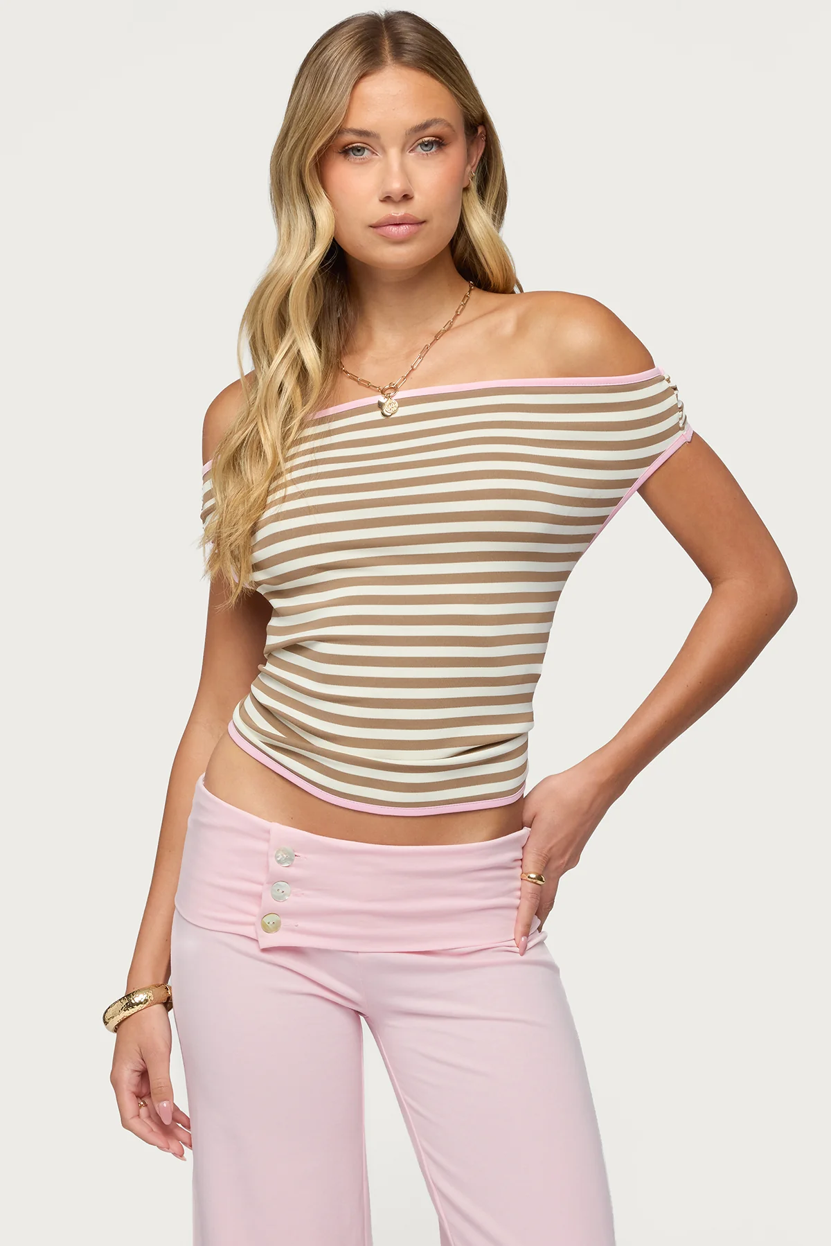 Zory Striped Backless Off Shoulder Top - Image 3
