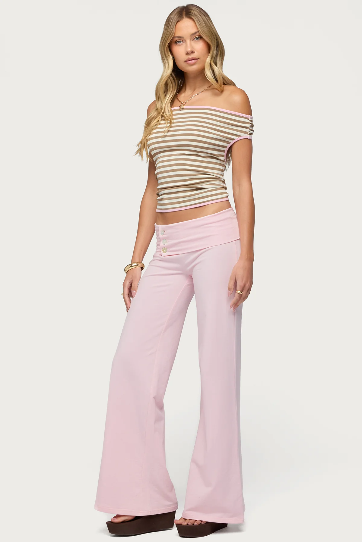 Zory Striped Backless Off Shoulder Top - Image 4